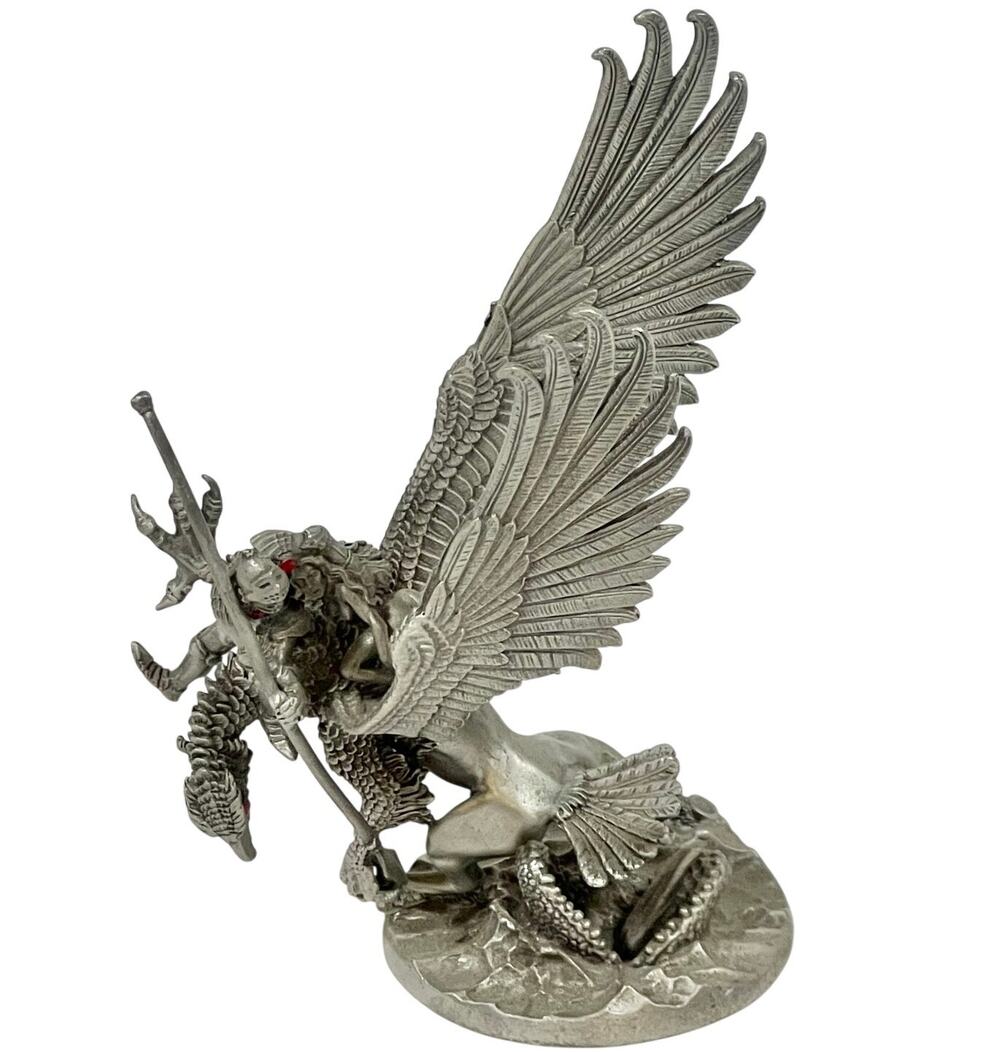 Vintage Rawcliffe Pewter Elven Warrior Riding Griffin Figurine RF 3008 1993
